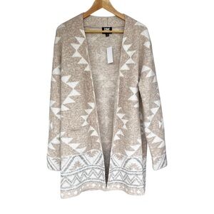 NEW Frye Women Cardigan Size L Beige Open Front Aztec Sweater Knit Western Boho